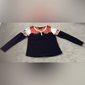 Harley-Davidson Women’s Black and Orange Long Sleeve Tee